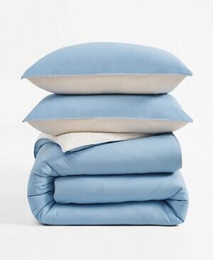 DKNY Reversible Vintage Washed F-Q Duvet Cover Set Blue-Ivory/Free Shipping!